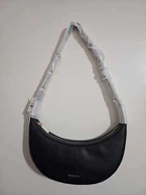 Michael Kors Black Crescent Shoulder Bag with Gold Hardware